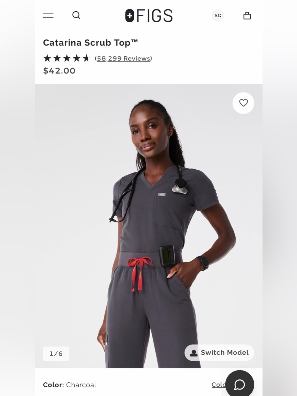 Figs Women's Charcoal Scrub Set with Red Drawstring